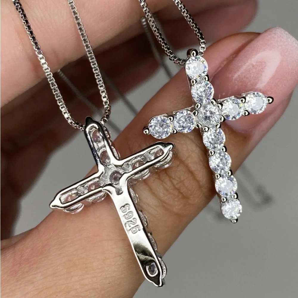 New 925 Sterling Silver Cross Pendant Necklace, nice Necklace, cute Necklace - Picture 2 of 6